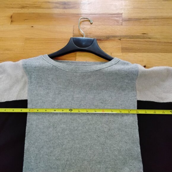 Neiman Marcus black grey tan color block cashmere sweater M L XL - Picture 6 of 8